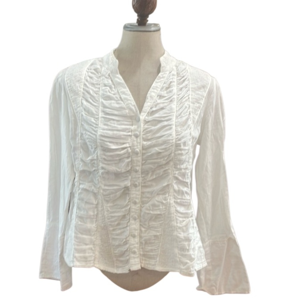 Conrad C collection 100% cotton long sleeve button-down white blouse women’s 10